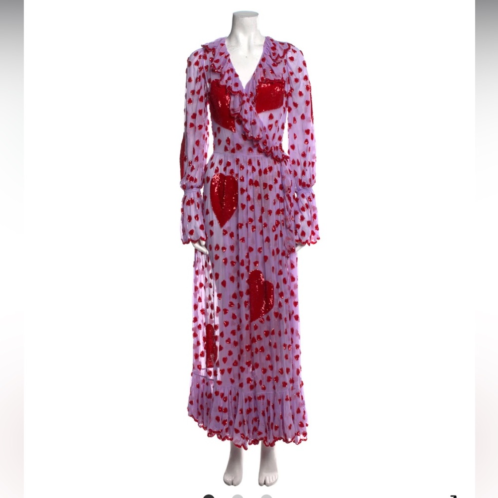 NWOT $2,250 Ashish Valentine Heart embroidered Sequin Organza Wrap Dress in Pink - Picture 4 of 14